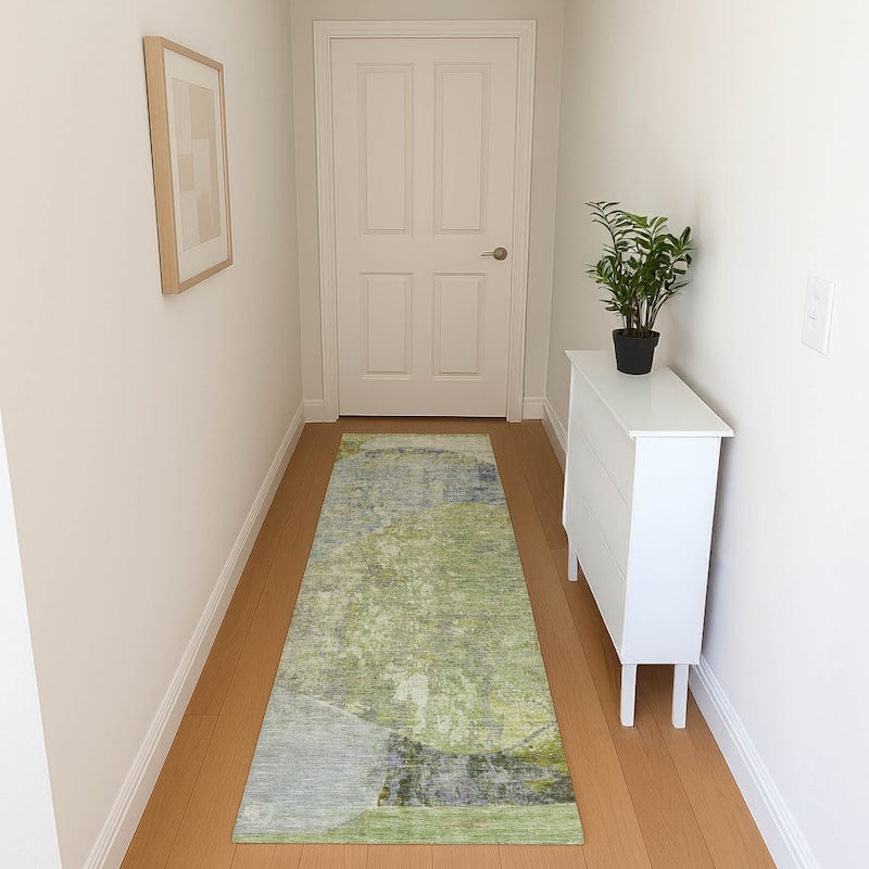 Premium Washable Super Soft Abstract Modern Mayfield Rug - Green - 2'3" x 7'6"