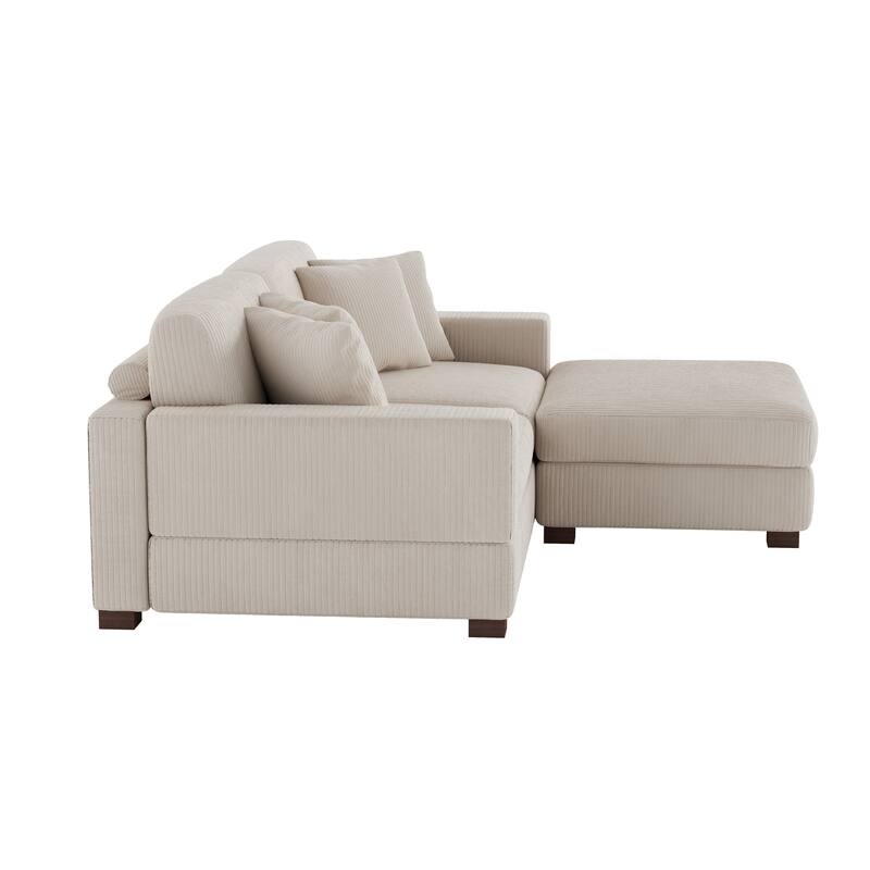 Ella 82" W/ 118" W Corduroy Modular Sectional Sofa with Ottoman