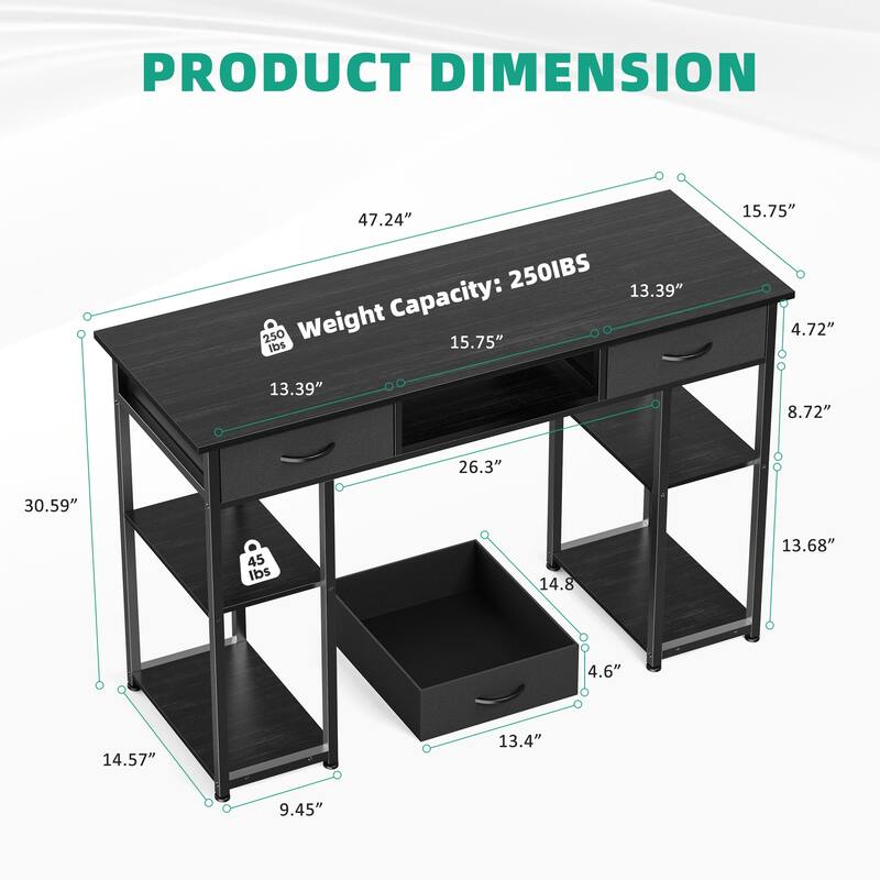 Computer Desk - Features Storage, Fabric Bag, Headphone Hook