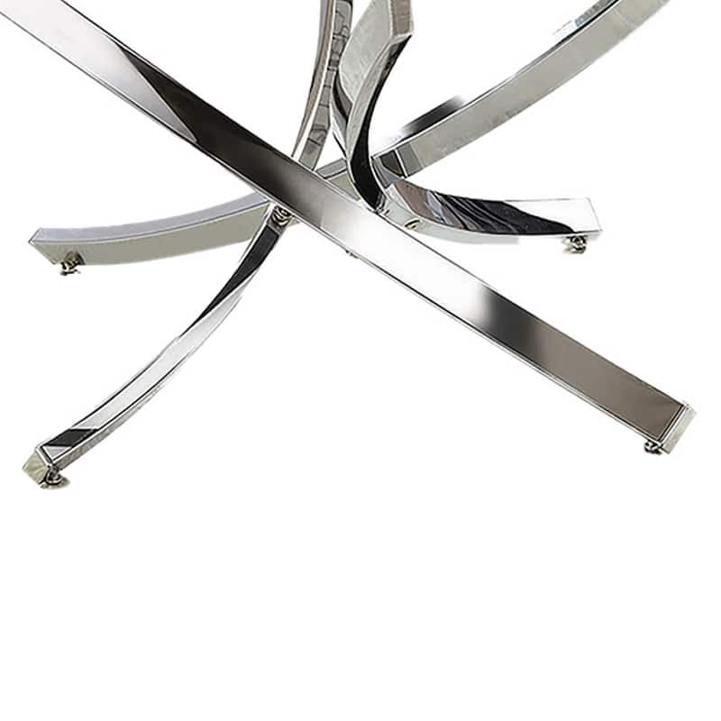 Round Tempered Glass Top Coffee Table with Metal Legs, Silver and Clear - 20 H x 35.5 W x 35.5 L Inches