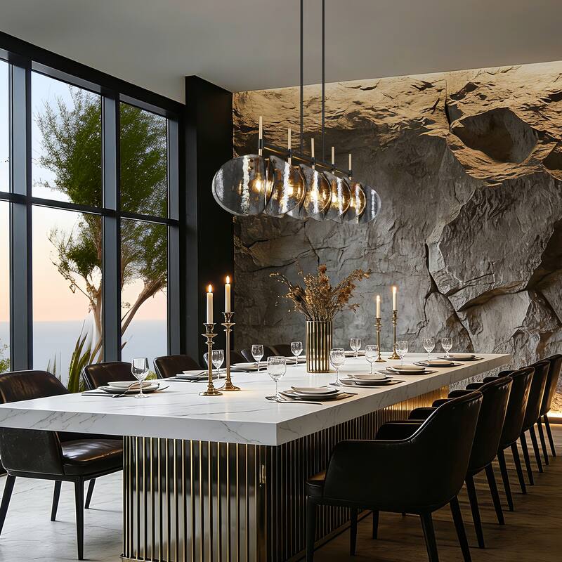 Modern 5-Light Linear Textured Gray Glass Chandelier for Kitchen Island Dining Room - L 52.1" x W 9.8" x H 11"