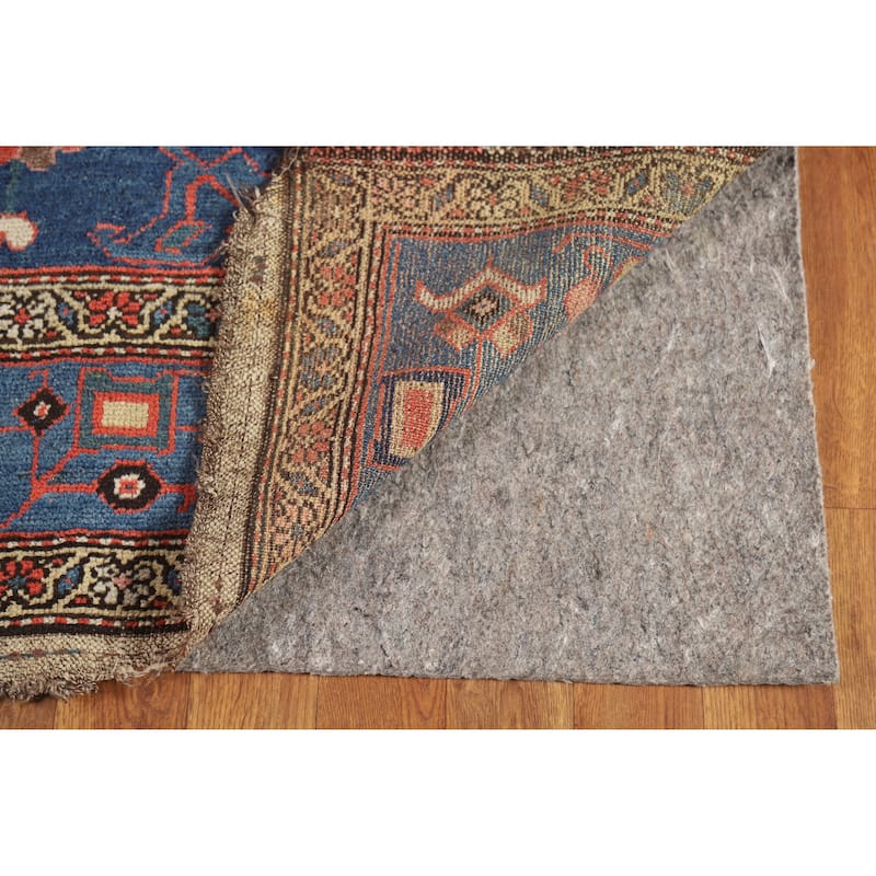 Hand Knotted Oriental 100% Wool Carpet Traditional Floral Navy Blue & Blues Heriz Runner Rug - 14' 9'' X 3' 9''