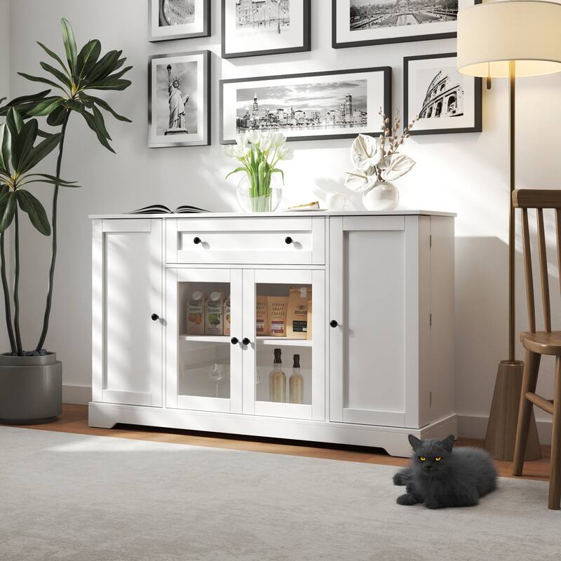 Modern Kitchen Pantry Cabinet with Storage Wood Sideboard Buffet with Drawer and Adjustable Shelf for Dining Room