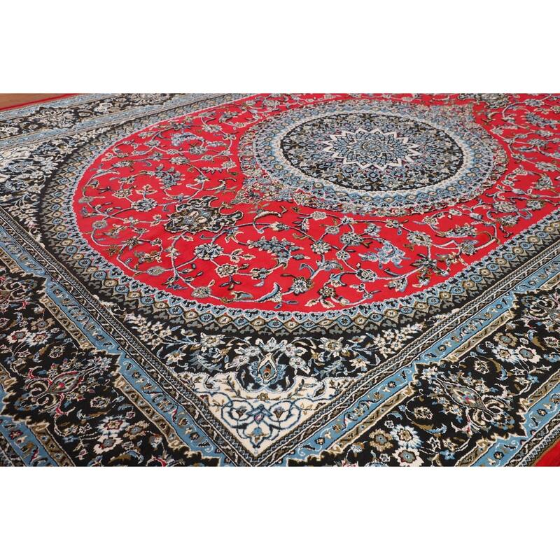 Traditional Floral Red Kashan Turkish Rug Machine-Made Carpet - 9'6" x 12'11"