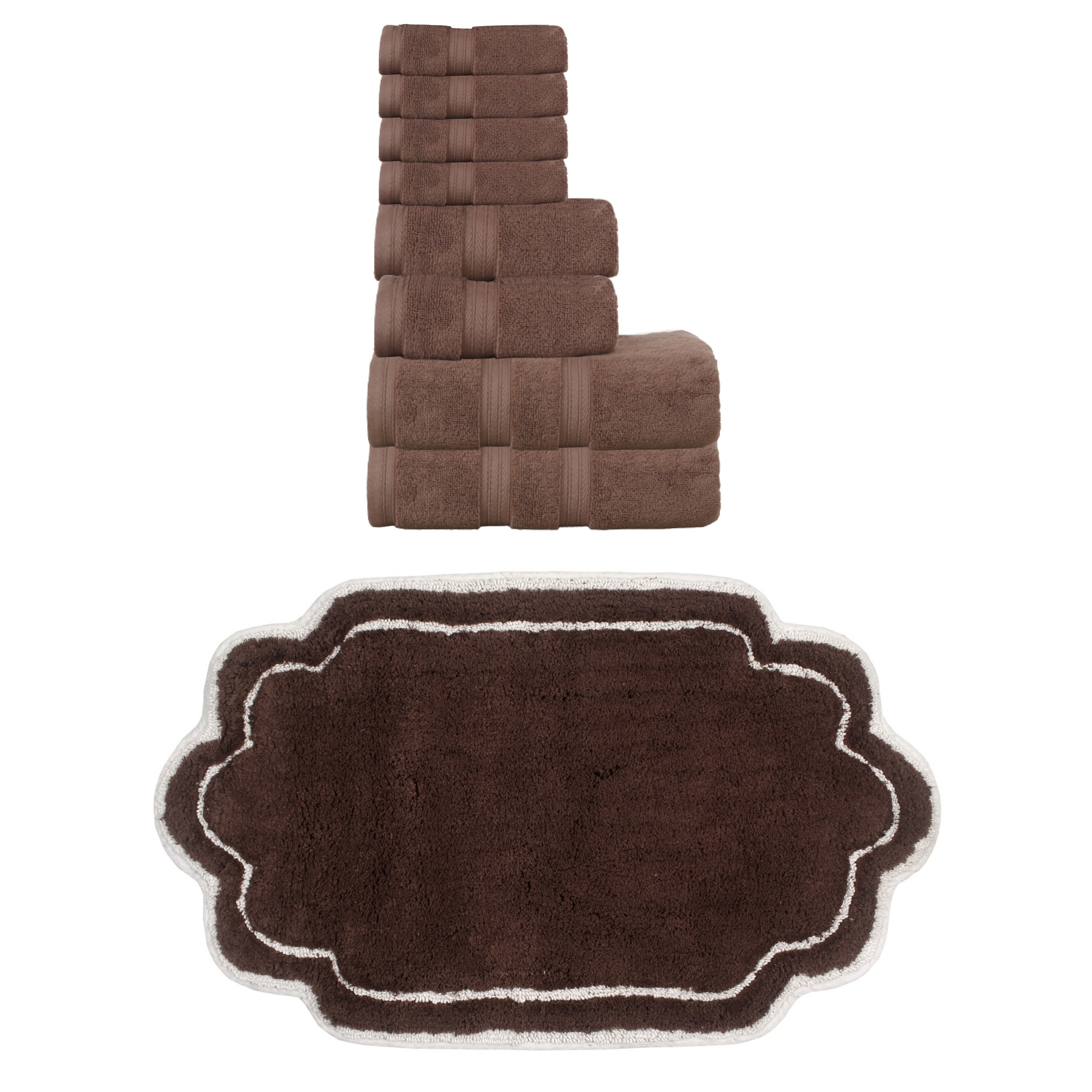 Home Weavers Allure Collection 100% Soft Cotton 8 Pc Bath Towel Set & 1 Pc Bath Rug, Machine Washable & Non Slip (Set of 9)