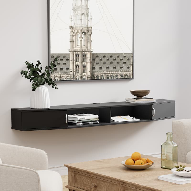 FITUEYES Wall Mounted TV Media Console Floating Desk Storage Hutch