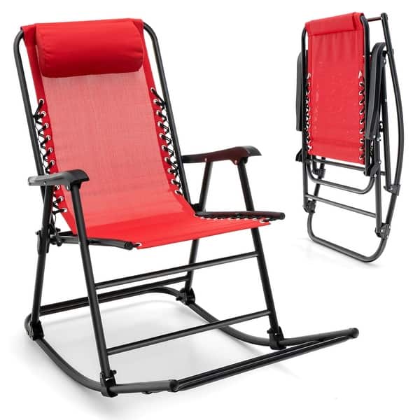 Foldable Rocking Footrest Costway Patio Camping Rocking Chair Folding Rocker Footrest - Bed Bath ...