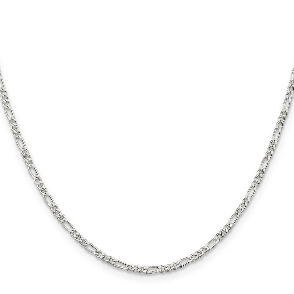 Curata 925 Sterling Silver Rhodium 2.25mm Figaro Chain Necklace (Lobster)