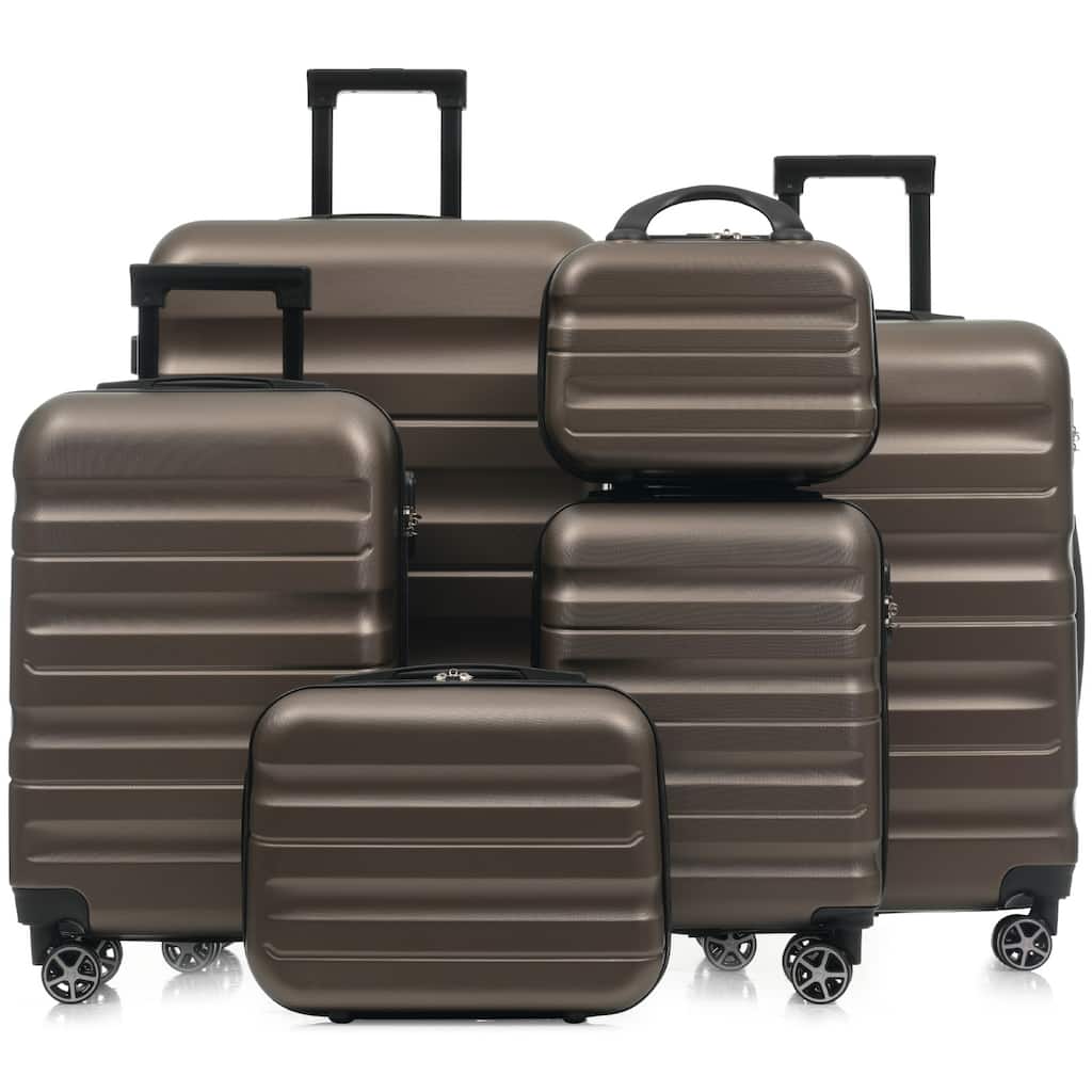 6-Piece Modern Hard-Shell Luggage, Lightweight Luggage with Spinner Wheels, for Boarding Travel, Brown