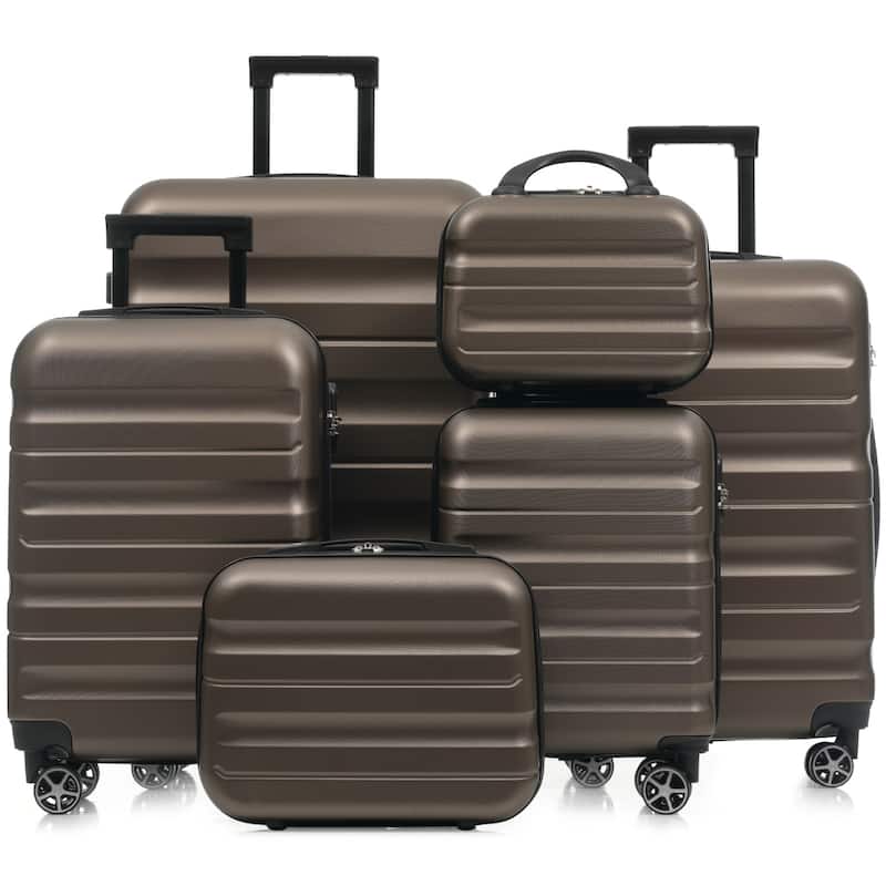 6-Piece Modern Hard-Shell Luggage, Lightweight Luggage with Spinner Wheels, for Boarding Travel, Brown - Brown
