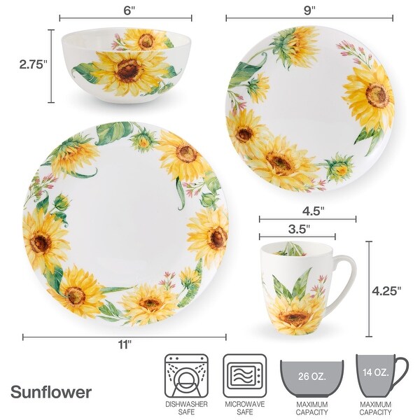 Mikasa Sunflower 16-Piece Dinnerware Set, Service for 4 - 1 - On