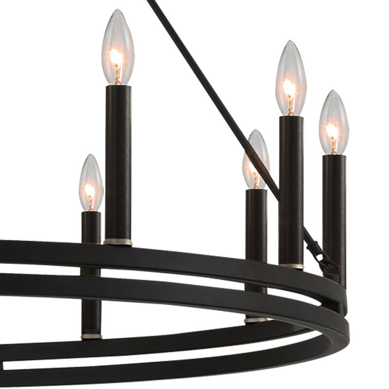 Acroma 12-light Farmhouse Black Wagon Wheel Chandelier - N/A