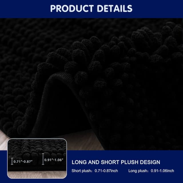 Subrtex Non-slip Bathroom Rug Chenille Soft Striped Plush Bath Mat