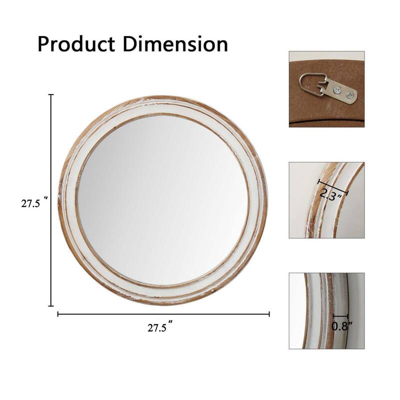 27.5" Round Wooden Farmhouse Circle Wall Mirrors