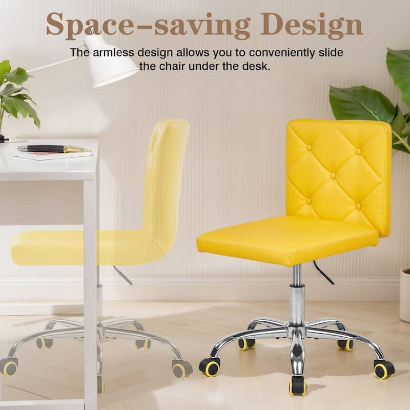 Javlergo Armless Office Desk Chair PU Leather Mid-Back Adjustable Height 360° Rolling Swivel 10 Colors Available Office Chair