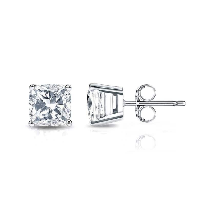 Auriya Lab Grown Cushion 4-Prong Diamond Stud Earrings 2.00 to 10.00 ct. tw. Push-Back (D-E VVS) - 4.00ct. wt. - Platinum - White