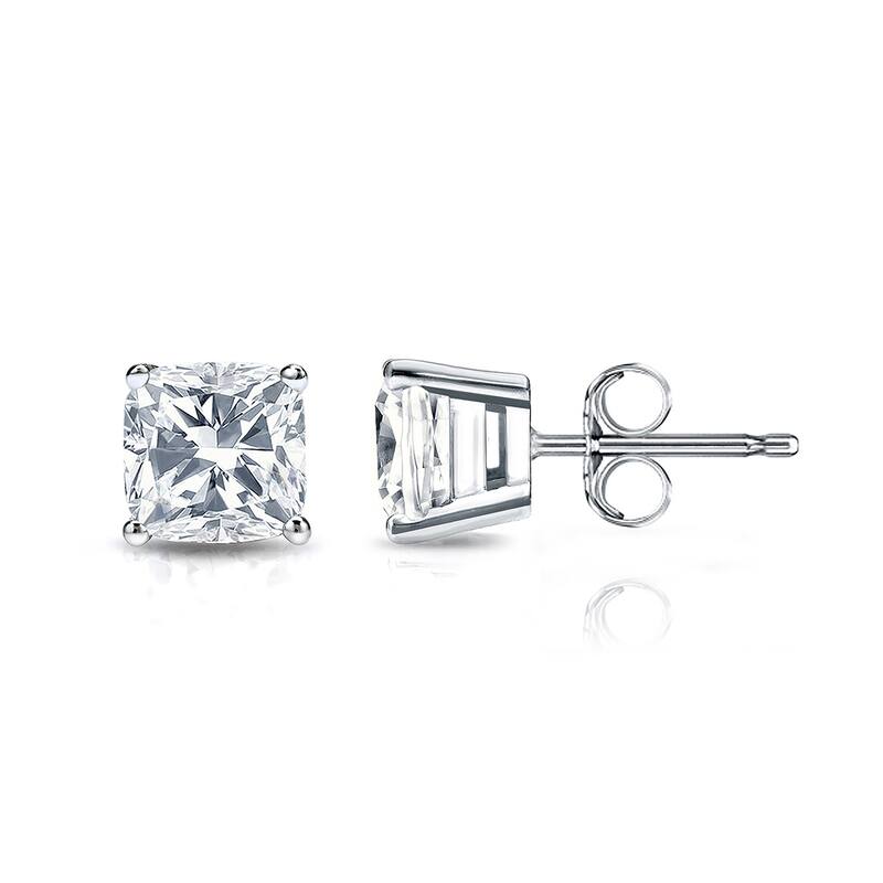Auriya Natural Cushion 4-Prong Diamond Stud Earrings 1.00 to 3.00 ct. tw. Push-Back (F-G VS) - 1.75ct. tw. - Platinum - White