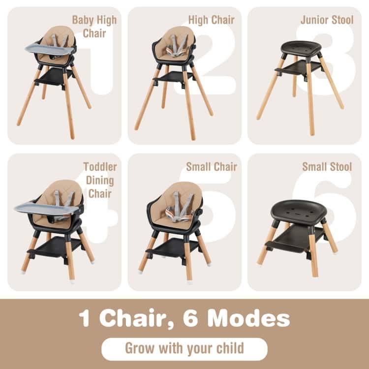 6-in-1 Baby High Chair with Removable Dishwasher and Safe Tray - 24.5" x 23" x 35.5"