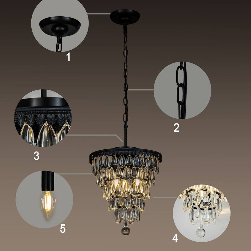 3 Light Glam Crystal Tier Pendant Chandelier