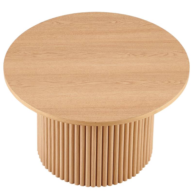 27.56 Inch Mid-Century Modern Round Coffee Table Farmhouse Round Coffee Table with Metal Base, for Living Room