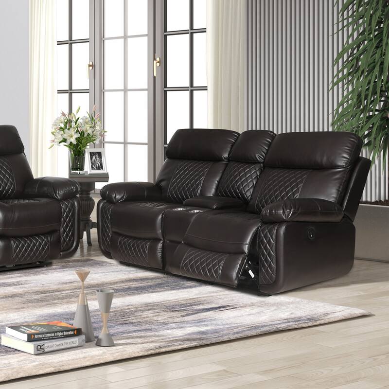 Contemporary Multi Piece Faux Leather Upholstered Living Room Sofa Set
