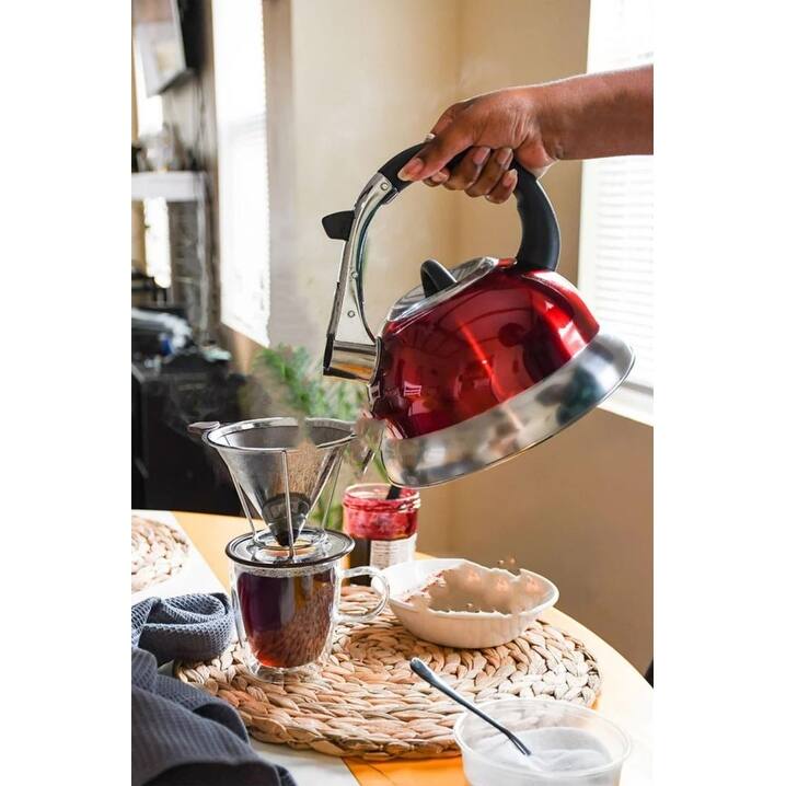 3 Liter Whistling Tea Kettle, Stainless Steel, Red On Sale Bed Bath