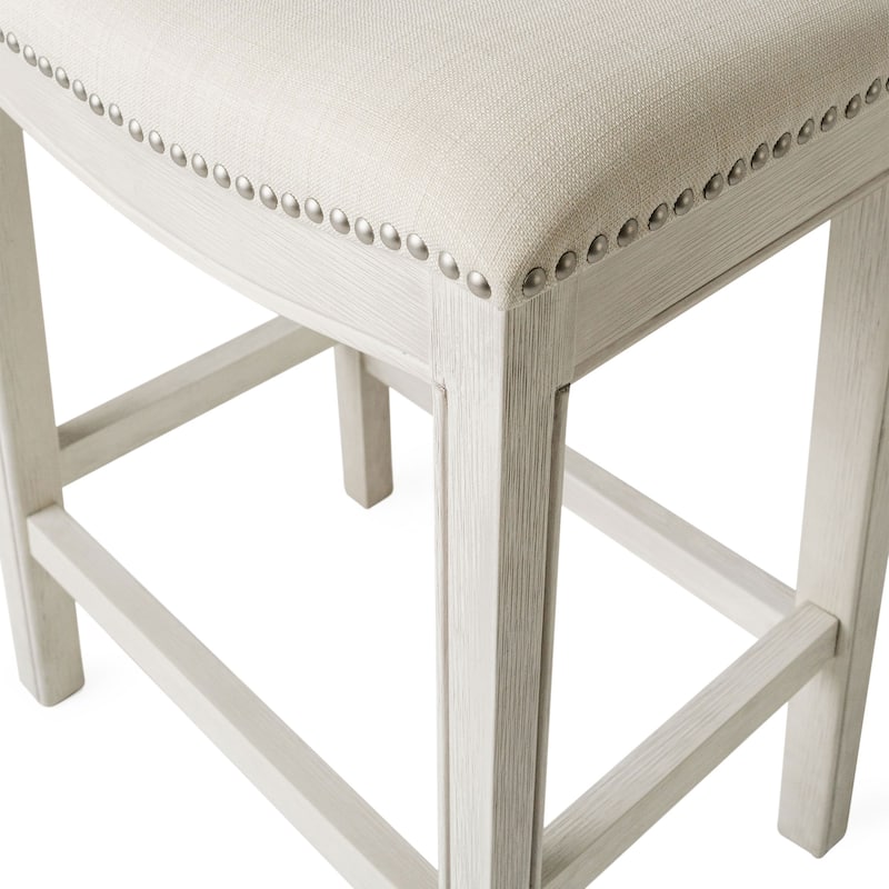Maven Lane Adrien Backless Saddle Kitchen Counter Stool in Walnut Finish w/ Grey Fabric Upholstery