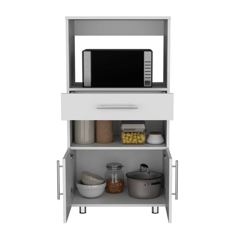 Pantry Cabinet with Microwave Stand, Multi-Functional with Drawer and 2-Door