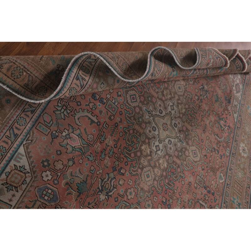 Pink Geometric Tabriz Persian Vintage Area Rug Handmade Wool Carpet - 7'10" x 11'0"