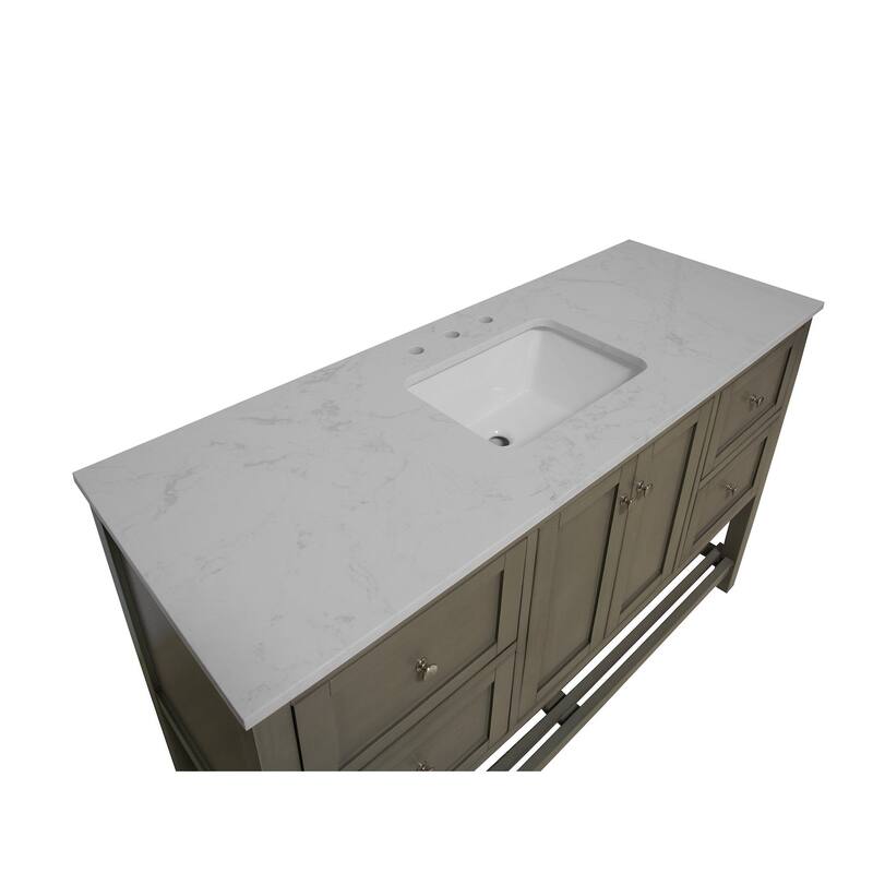 KitchenBathCollection Lakeshore 60" Single Bathroom Vanity with Engineered Carrara Top