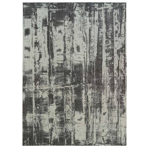 Shahbanu Rugs Charcoal Black Modern Design Jacquard Hand Loomed Wool and Plant Based Silk Tone On Tone Oversized Rug (12'x18'1")