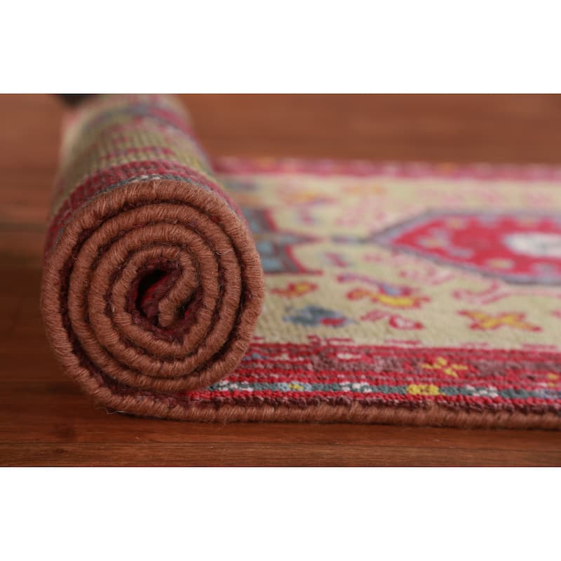 Hand Knotted Oriental 100% Wool Carpet Transitional Geometric Green Khotan Runner Rug - 9' 11'' X 2' 6''