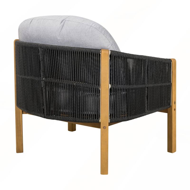 Outdoor Wood Club Chair with Beige Cushion Set of 2