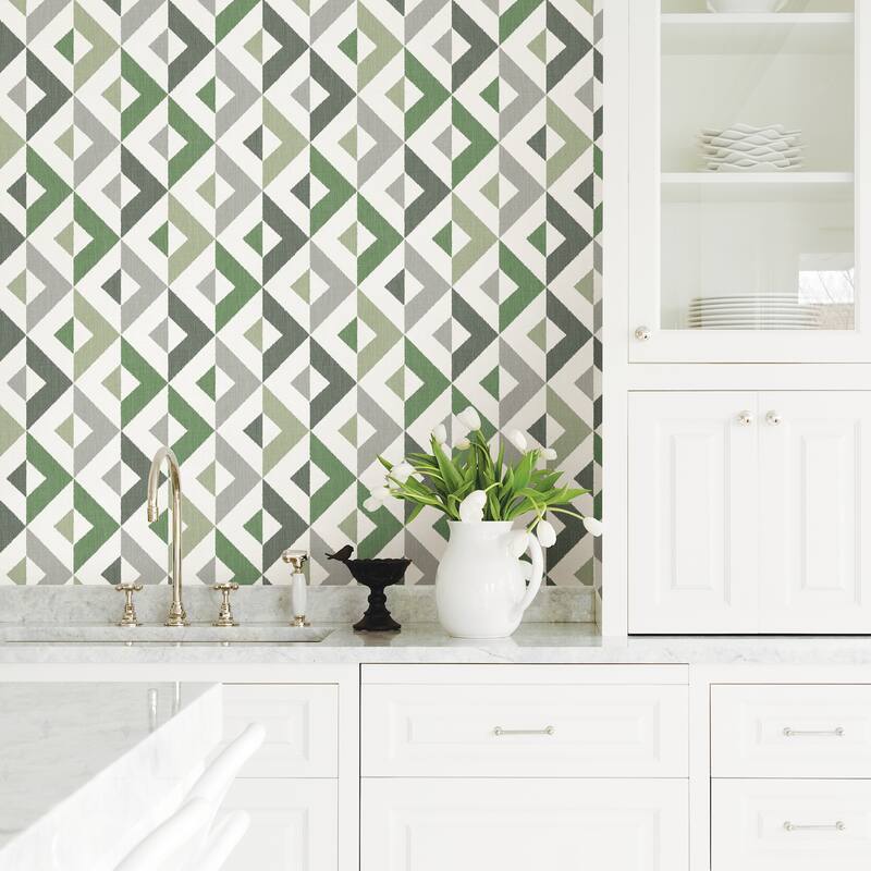 A-Street Prints Seesaw Green Geometric Faux Linen Wallpaper