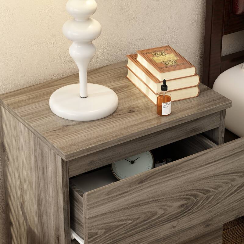 Nightstand Bedside Table Wood 2-Drawer End Table White/Brown