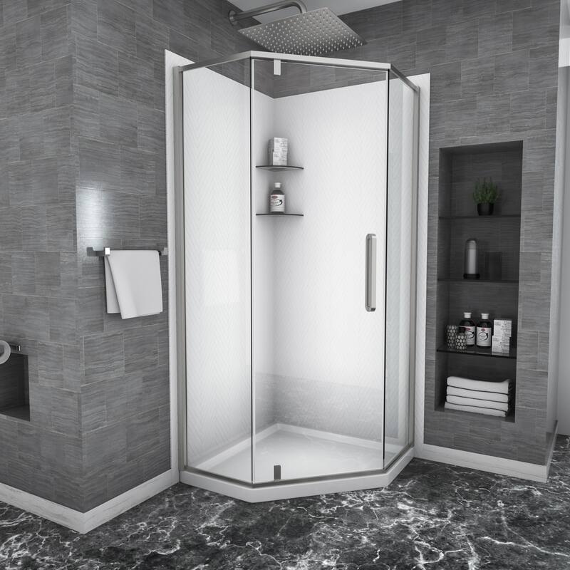 34"W x 72" H Framed Neo-Angle Hinged Shower Door - 34'' x 0.31'' x 72'' - Brushed Nickel