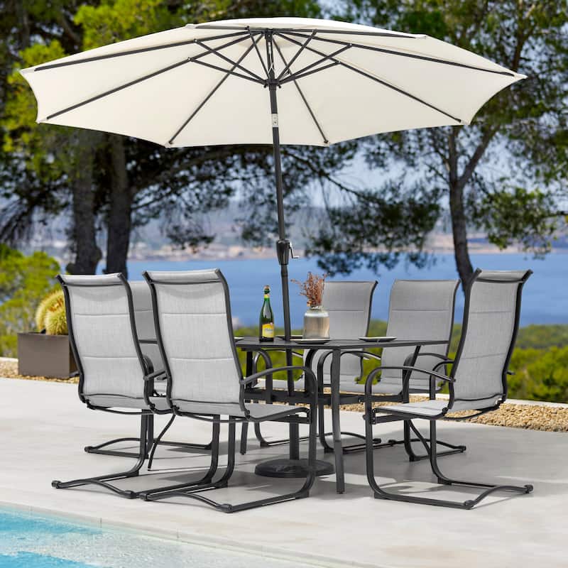 Outdoor Dining Set of 7, Textilene Chairs and Iron Splicing Dining Table