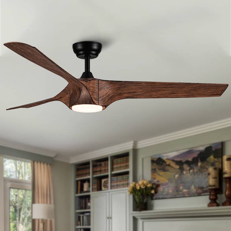 Sofucor 48/52/60 Inch Solid Wood Ceiling Fan with Light and Remote, Reverse Functions, Integrated Light Optional - 56"With lights - White and White ABS Blades(Non-Smart)