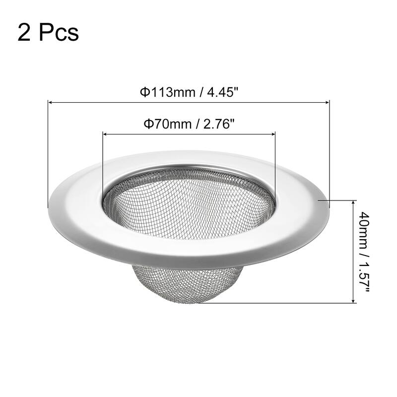 2Pcs Stainless Steel Kitchen Sink Strainer, Silver - 4.45" x 2.76" x 1.57"