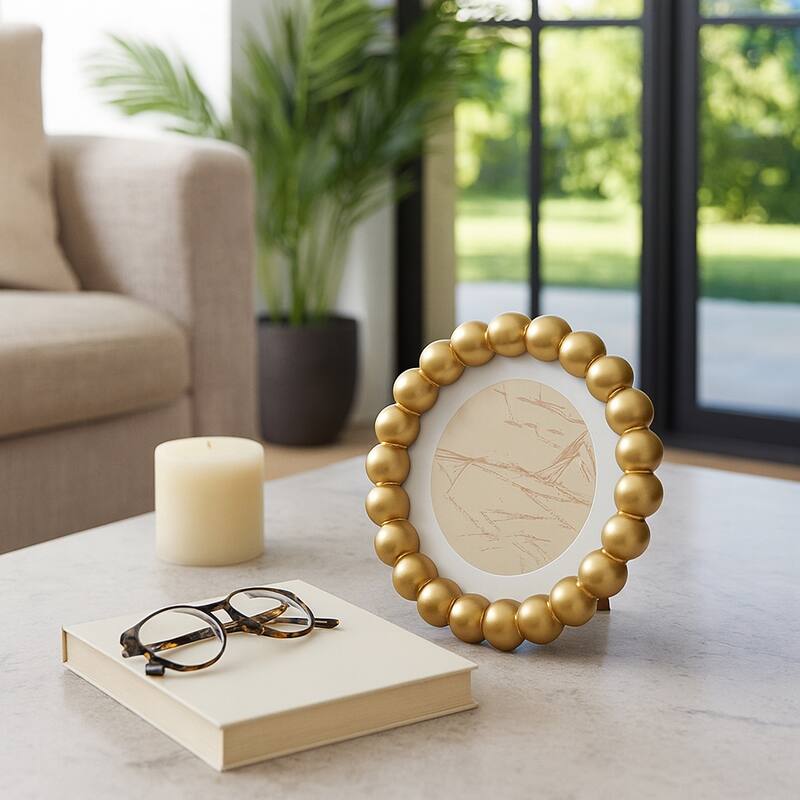 Gold 6x6 in. Glass Matted To 4x4 Beaded Modern Photo Frame