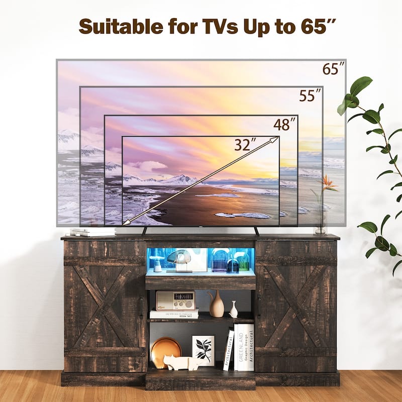 Gymax TV Cabinet for TVs up to 68'' w/ 3-Level Shelves LED Lights 22