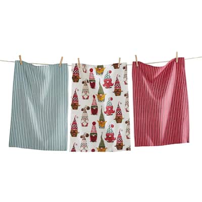 Hanging With My Gnomies Kitchen Towels Set of 3 Multicolor Cotton Dishtowels for Christmas Machine Washable