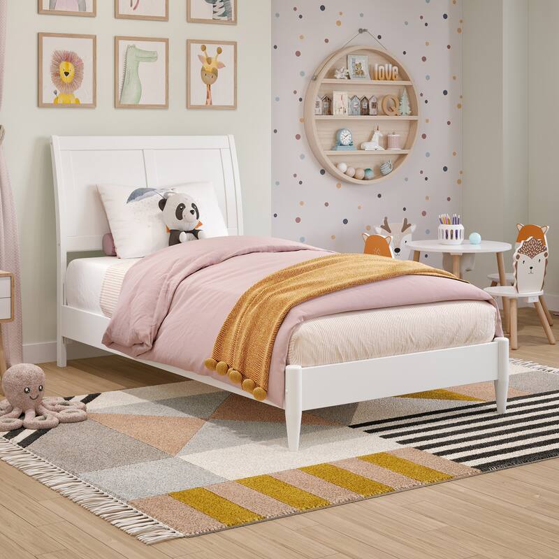 Valencia Solid Wood Low Profile Sleigh Platform Bed - White - Twin