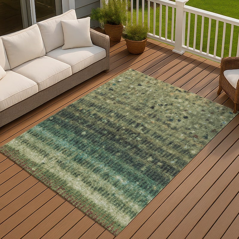 Machine Washable Indoor/ Outdoor Abstract Ombre Chantille Rug - Fern - 10' x 14'