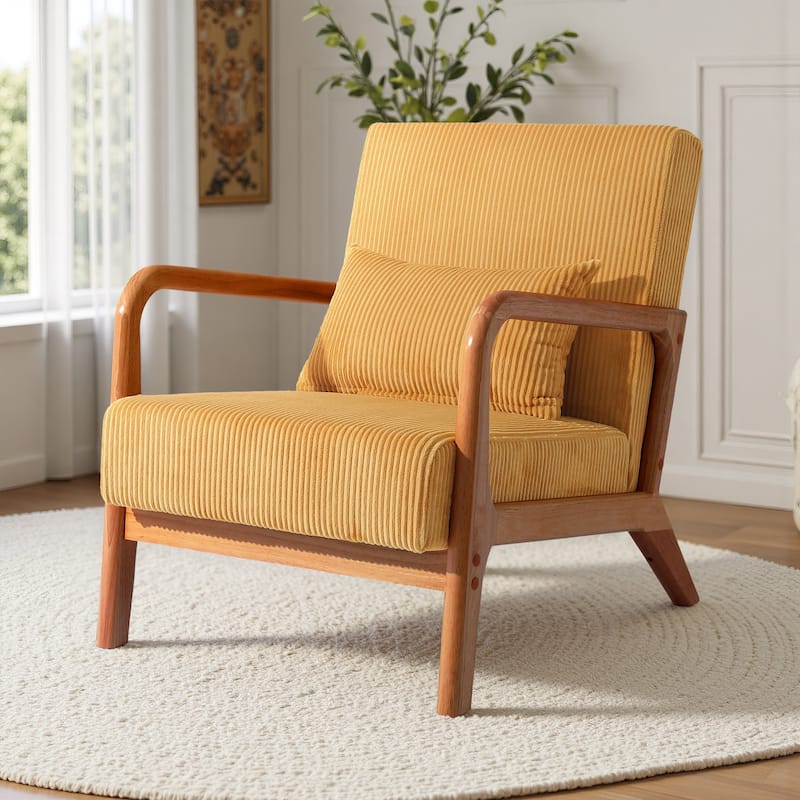 Uixe Mid Century Solid Wood Upholstered Corduroy Accent Chair - Orange