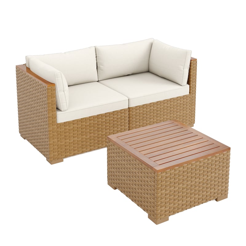 MAISON ARTS Outdoor Sofa Set,All-Weather Solid Wood Wicker Sectional Furniture Set with Dust Cover Included