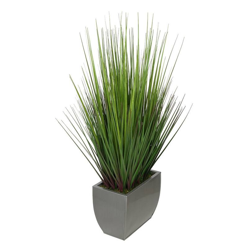 Faux PVC Grass in Medium Rectangle Zinc Vase