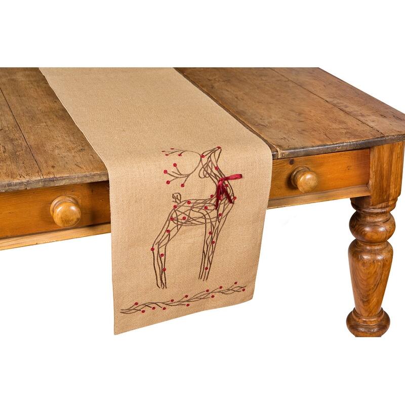 Rustic Reindee Christmas Burlap Table Runner, 13 by 90-Inch - 15x90