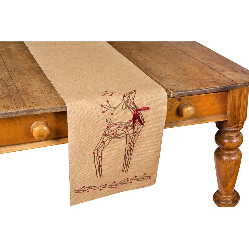 Rustic Reindee Christmas Burlap Table Runner, 13 by 90-Inch - 15x90