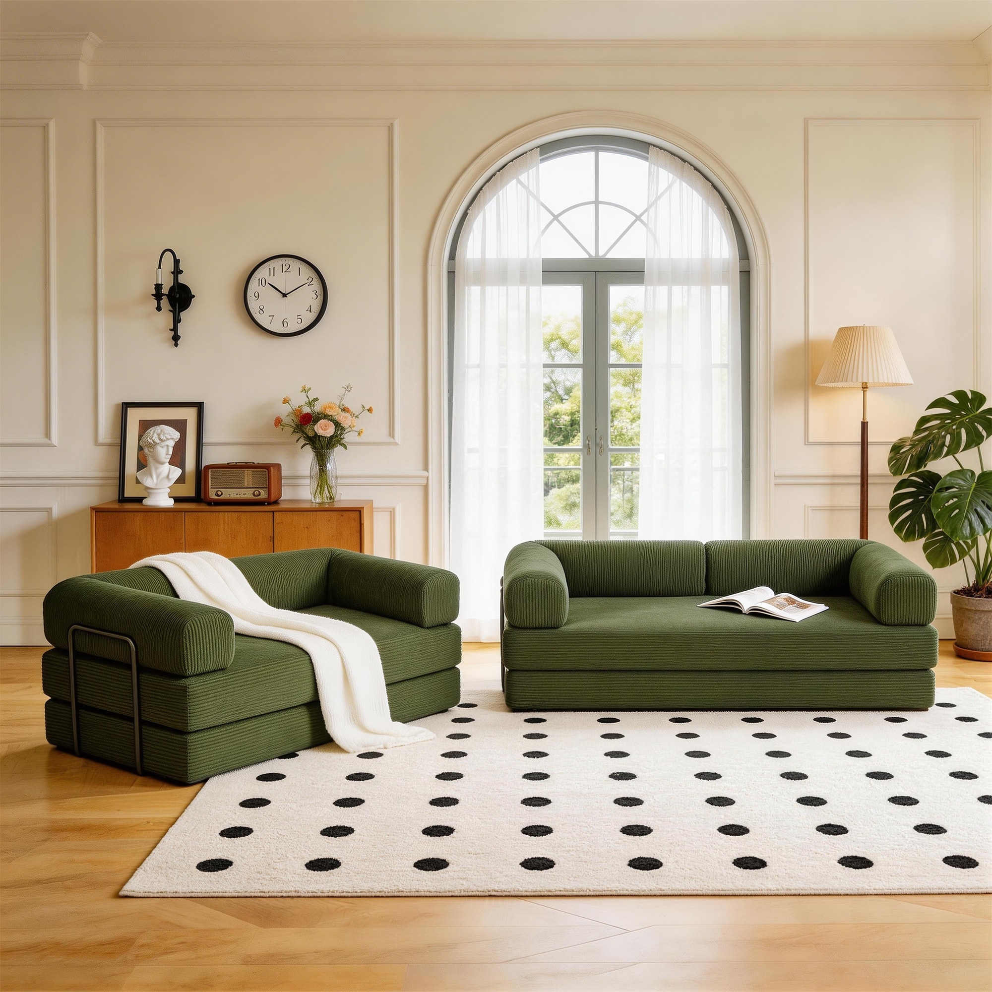 2 Set Oversized Corduroy Convertible Floor Sofa Bed Sleeper Couch